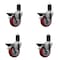 Service Caster 4'' Red Poly Swivel 1-5/8'' Expanding Stem Caster Set with Brake, 4PK SCC-EX20S414-PPUB-RED-PLB-158-4 - alternate 1